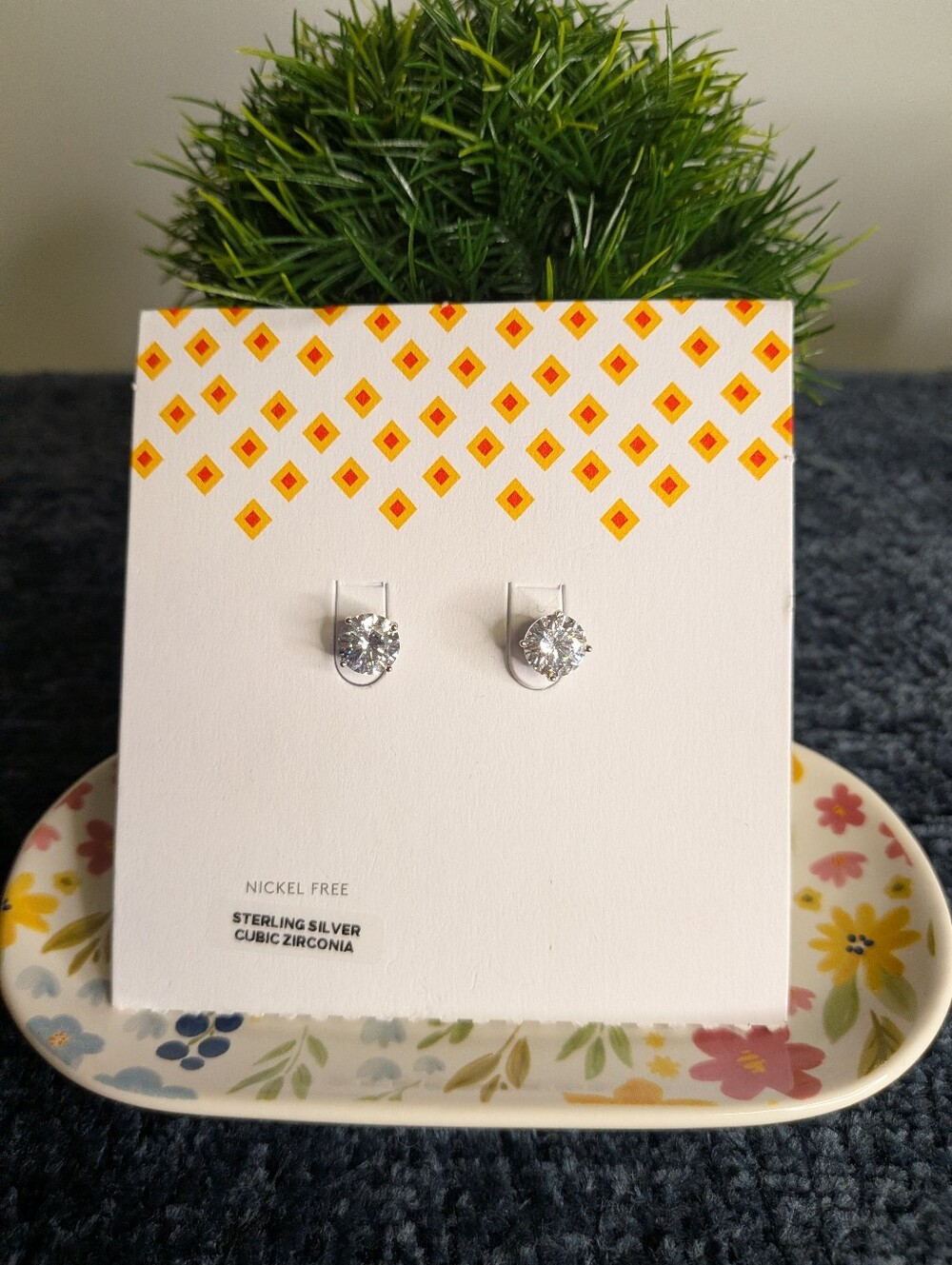 NWT Sterling Silver 8mm Cubic Zirconia Round Stud Earrings